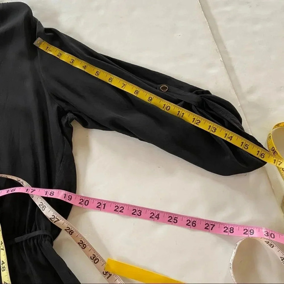 Yumi Kim Silk Dress Womens Size Small Black Tie Waist Button Down Top - Picture 9 of 10